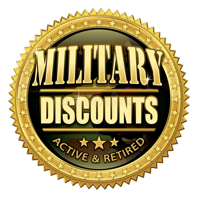 Military discount available for active and retired service members